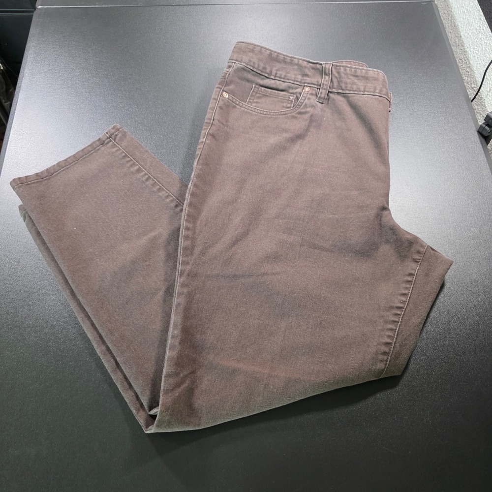 Lands End Fit 2 Brown Straight Leg Pants Womens 18 Stretch Cotton Twill 5-Pocket